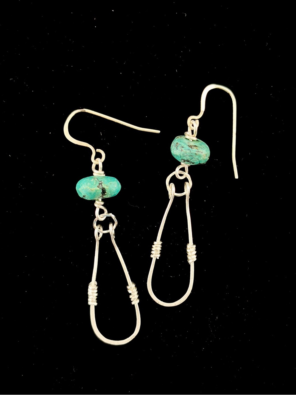 HANDMADE Artisan Turquoise Silver Filled Wire Wrapped Dangle Rustic Earrings